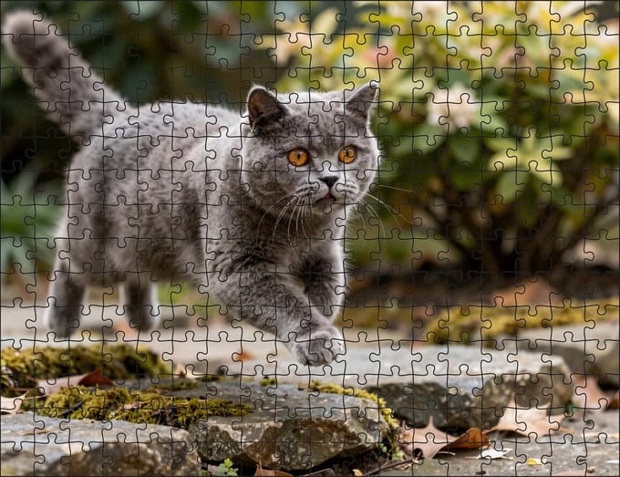 Puzzel Britse Korthaar in de tuin | 252 stukjes | Dierenpuzzel | Kattenpuzzel