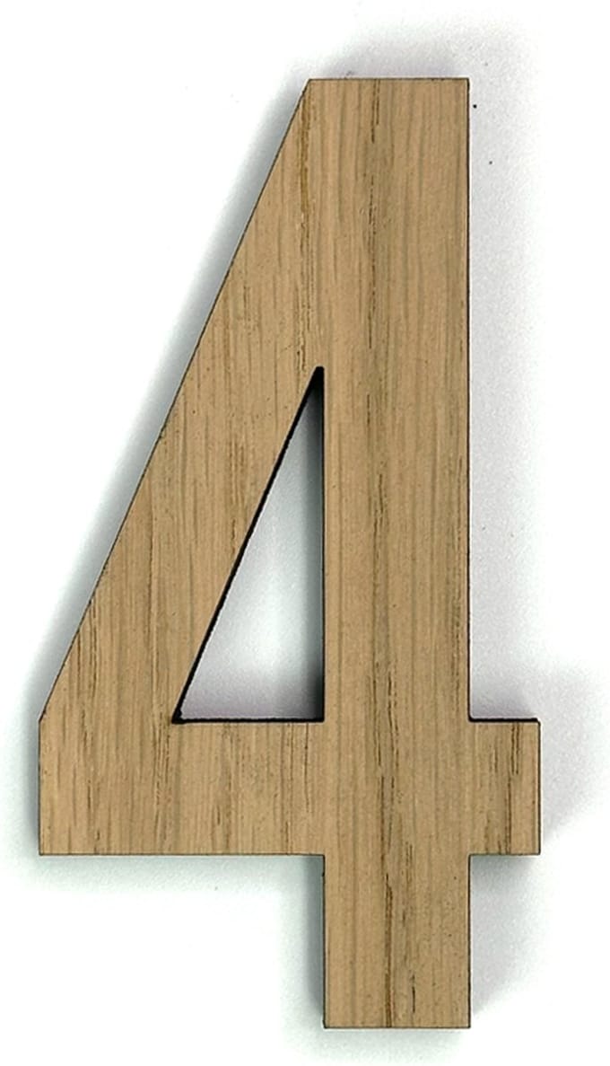 Houten cijfer 4 - 10 cm hoog