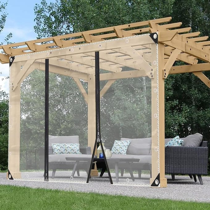 PVC Buitengordijn - Transparant Zeil - Terras Afschermen - Met Ritsen - 4 x 2 m - Transparant