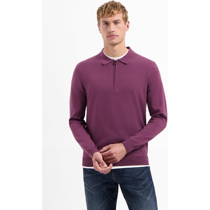 No Excess Pullover Polo Zip Dark Wine Maat: M | Longsleeves Outlet | Heren | Paars