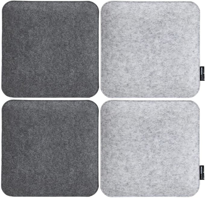 Extra Dik: 4 Vilten Zitkussen Vierkant - 35x35x3cm Omkeerbaar Stoelkussen Vilt - Stoelpad Grijs