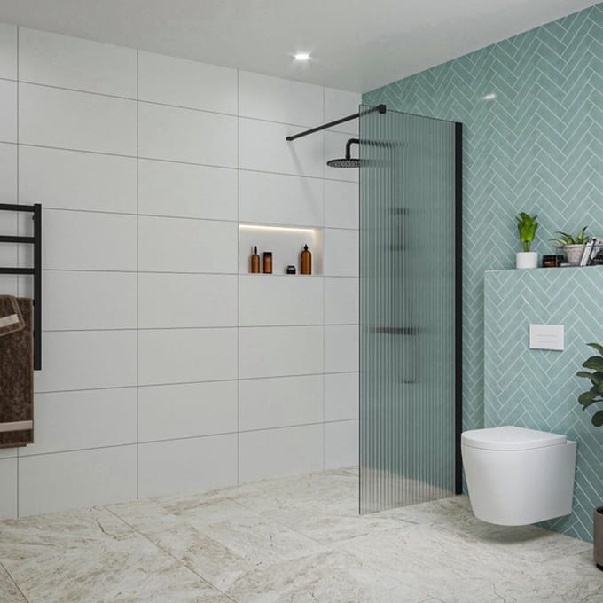 FugaFlow Eccelente Vetro inloopdouche badkamer - 70x200cm - ribbelglas - wandarm - mat zwart