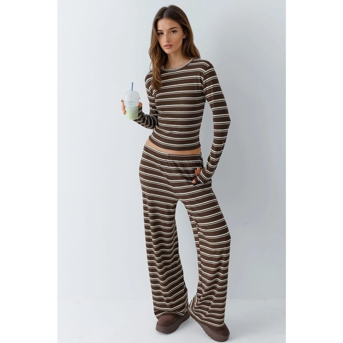 Gestreepte Wijdpijpen Twee-delige Co-ord Set