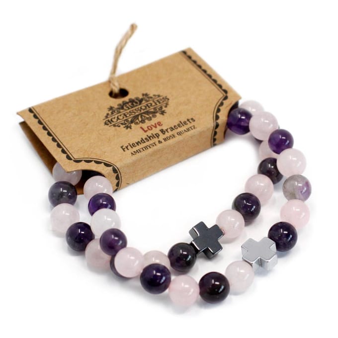 Set van 2 edelstenen vriendschapsarmbanden - Liefde - Amethist & Rozenkwarts