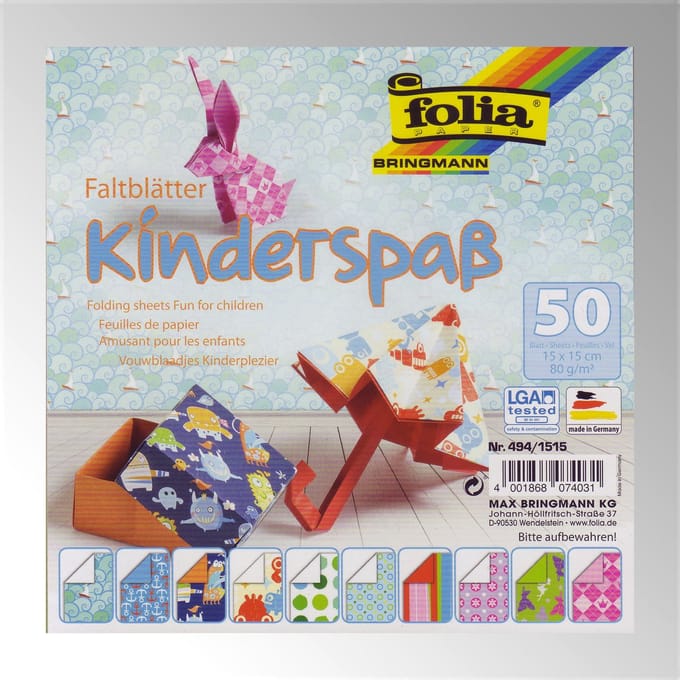 Folia origamipapier vouwblaadjes kinderen - 50 vel - 15x15cm knutselplezier.