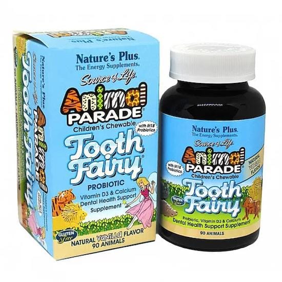 Nature's Plus Source de vie, Défilé d'animaux, Probiotique Fée des dents, À croquer pour enfants, Arôme naturel de vanille, 90 animaux