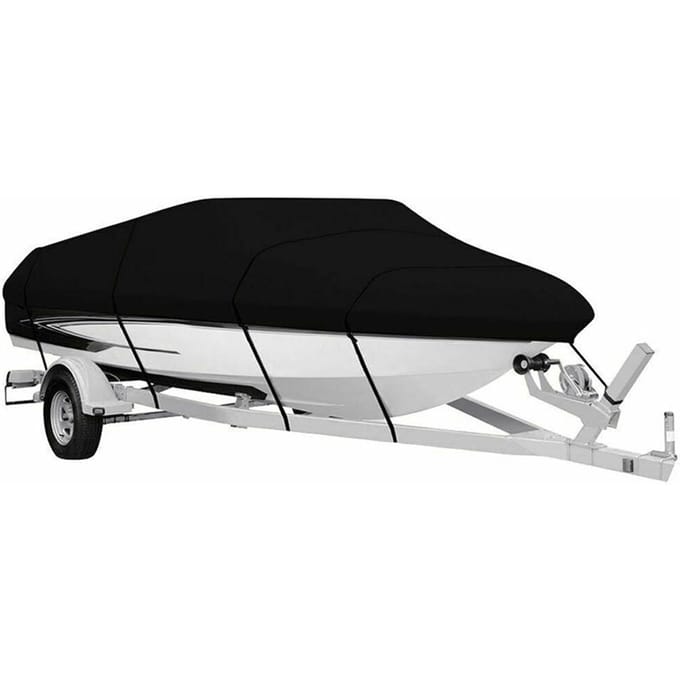 Housse de Bateau Résistante aux Déchirures avec Sac de Rangement Housse de Bateau Imperméable Toutes Saisons Convient aux Coques en V, Coques Triples, noir