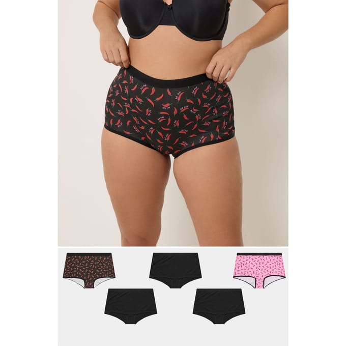 Yours 5Pack Zwarte Shorts Met Chiliprint Size 46-48