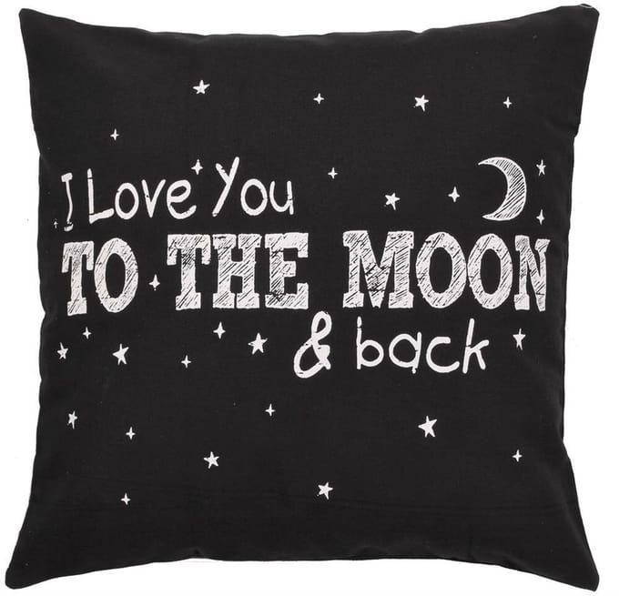 Kussen/Woonkussen Overtrek I love you to the Moon & back Zwart Wit