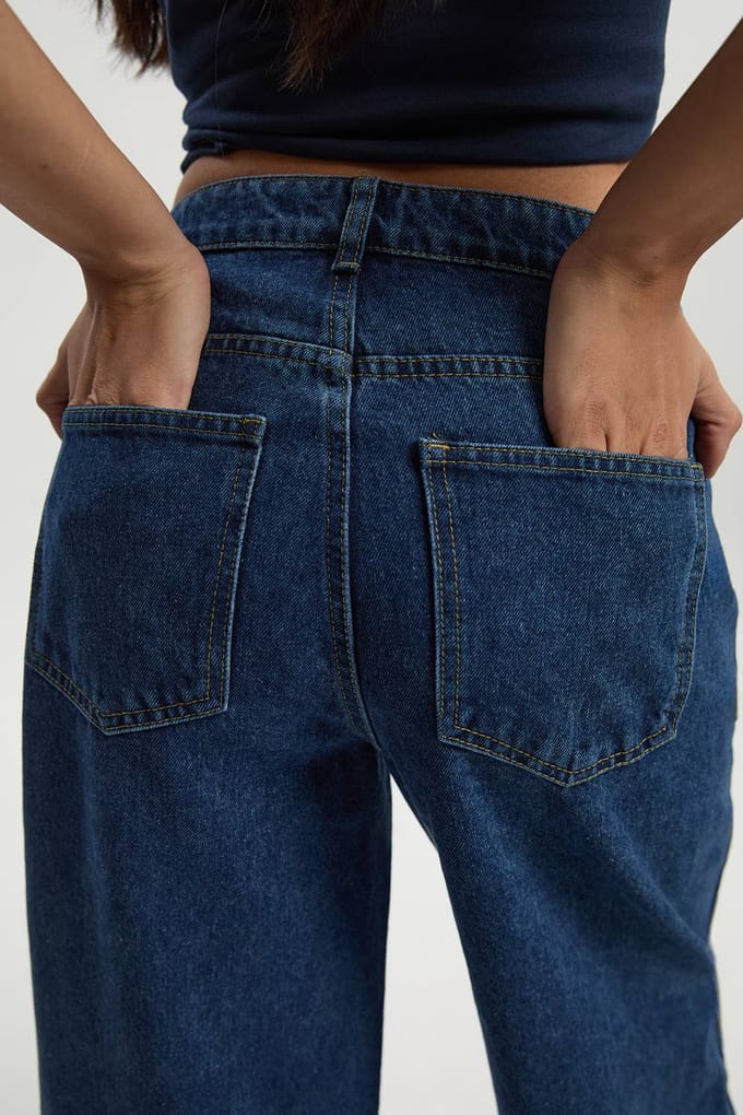 Dames Boohoo Basics Jeans met Hoge Taille en Wijde Pijpen | Medium Blauw | Maat: 12/32L