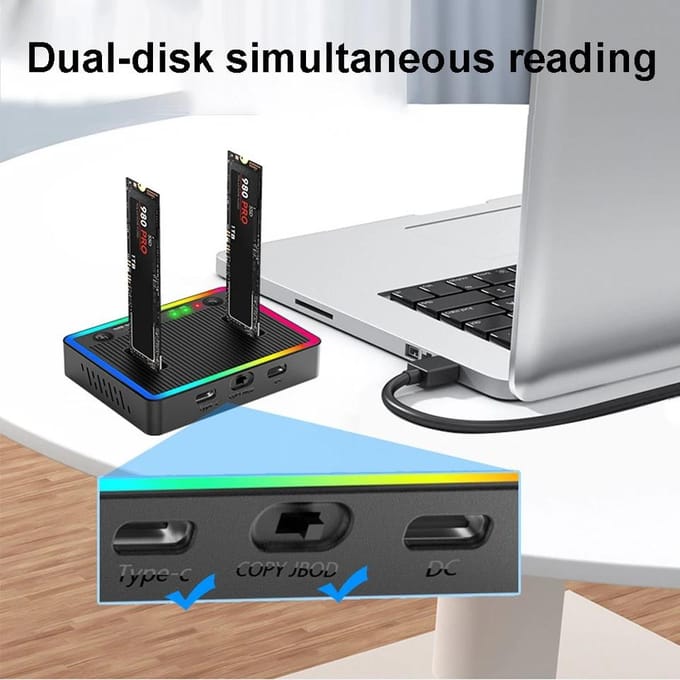M.2 NVMe/SATA Dubbele Bay Harde Schijf Docking Station Offline Kloon Harde Schijf M.2 SSD Duplicator USB3.2 GEN2 SSD Adapter Behuizing NGFF Protocol black