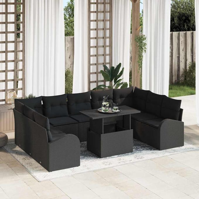 vidaXL - Tuinbank - Set - 10 - st - Zwart - poly - rattan