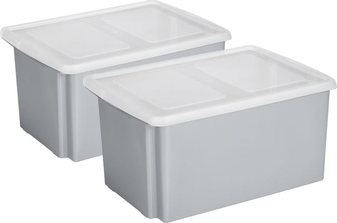 Sunware opslagboxen set - 2x stuks -51 liter - grijs - 59 x 39 x 29 cm - afsluitbare deksel