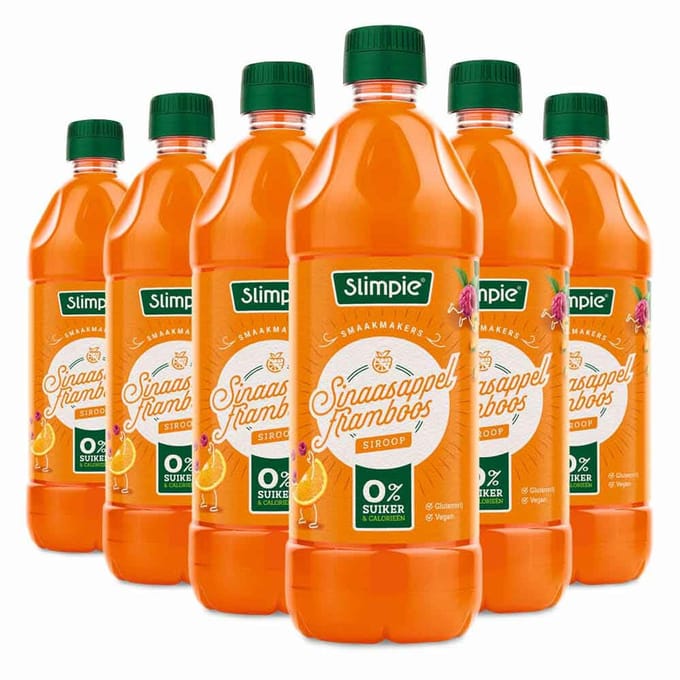 Slimpie Siroop Sinaasappel Framboos - 6 x 650 ml - Voordeelverpakking