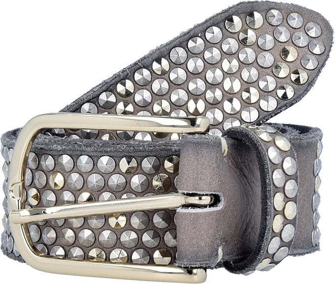 b.belt Leren Riem Nietengürtel Zoe Gold W80 Taupe Grijs