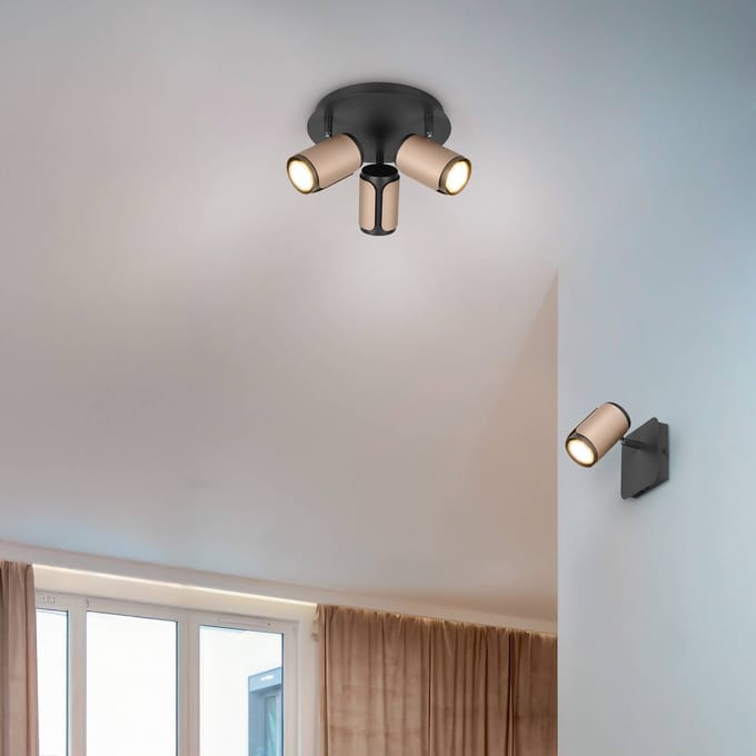 Trio Lighting Plafondspot Gillan, coffee, 3-lamps, rond, metaal, GU10