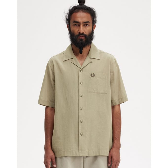 Fred Perry Heren Lichte Textuur Revere Kraag Korte Mouwen Shirt