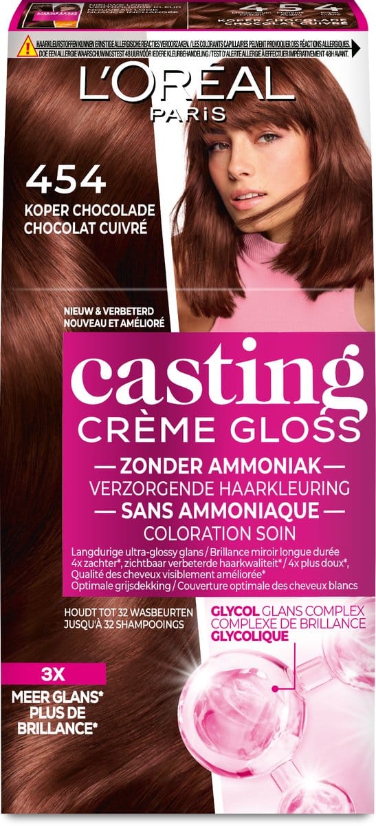 L'Oréal Paris Casting Crème Gloss Koper Chocolade 454 - Semi-permanente Haarkleuring Zonder Ammoniak