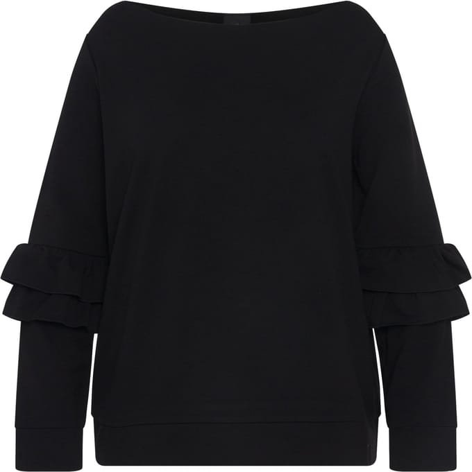 Ulla Popken - Dames - sweatshirt ruches V-hals lange mouwen - Zwart - Maat 46+