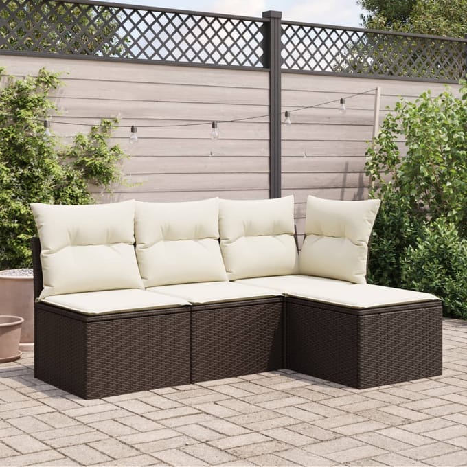 vidaXL - Tuinkruk - met - kussen - 55x55x37 - cm - poly - rattan - bruin
