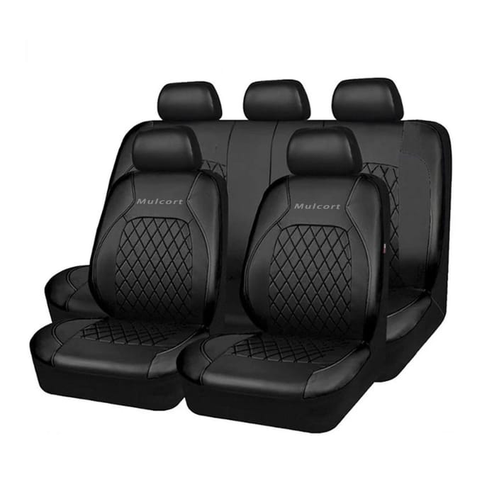 Mulcort 9-delige autostoelhoes PU-leer Universele stoelbeschermer Volledige set auto-interieur zwart