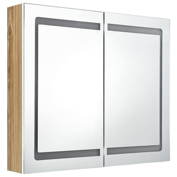 vidaXL - Badkamerspiegelkast - Wit - en - eiken - 80 - x - 12 - x - 68 - cm - Bewerkt - hout
