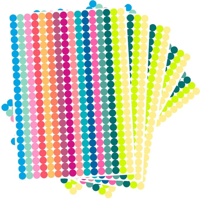 Label Stickers Gekleurde Stippen – 1840 Stickers – 16 Heldere Kleuren