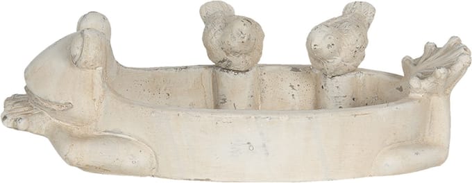 Clayre & Eef Vogelvoederbak Kikker 32x19x9 cm Beige Steen Ovaal