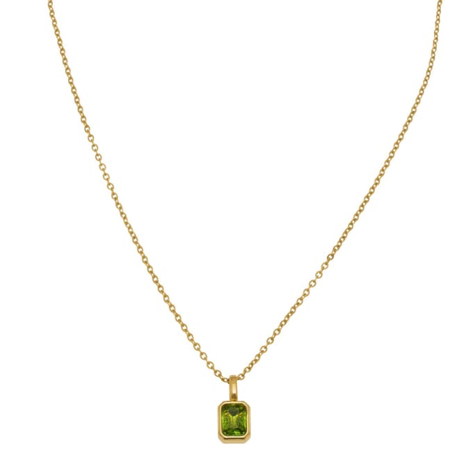 Essenza Light Green Octagon Stone Necklace Gold