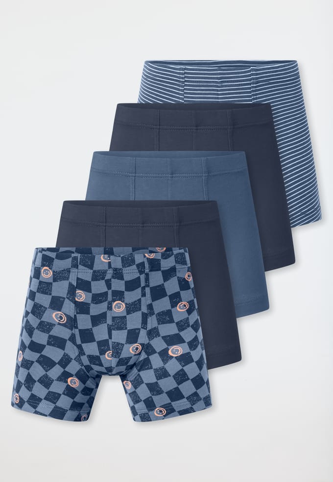 Shorts, set van 5, met streepjes, geruit, smileys, meerkleurig - 95/5 92