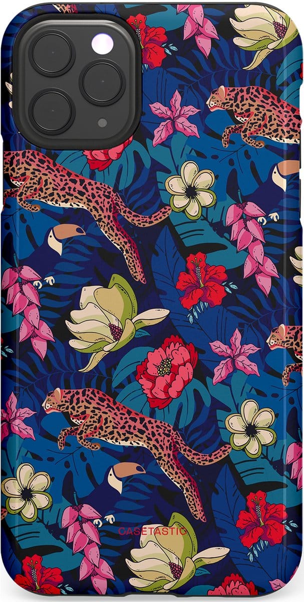 Casetastic hoesje geschikt voor Apple iPhone 11 Pro Max - Dubbellaagse bescherming - Jungle parade - Fashion Case - Donkerblauw Bordeaux Taupe Donkergrijs