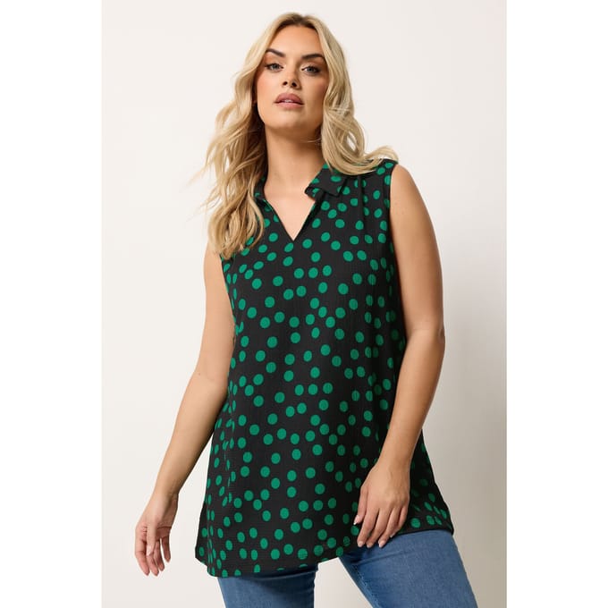 Yours Zwarte Polkadot Top Met Kraag Size 54-56