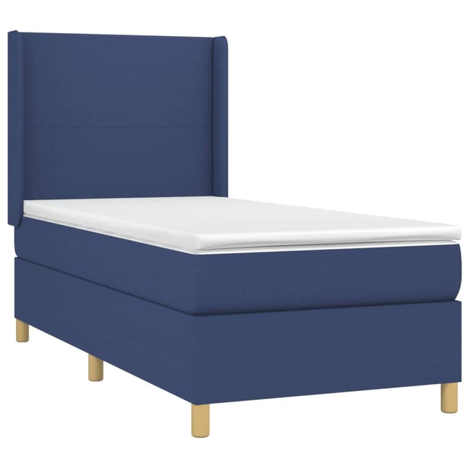 vidaXL - Boxspring - met - matras - stof - blauw - 90x200 - cm