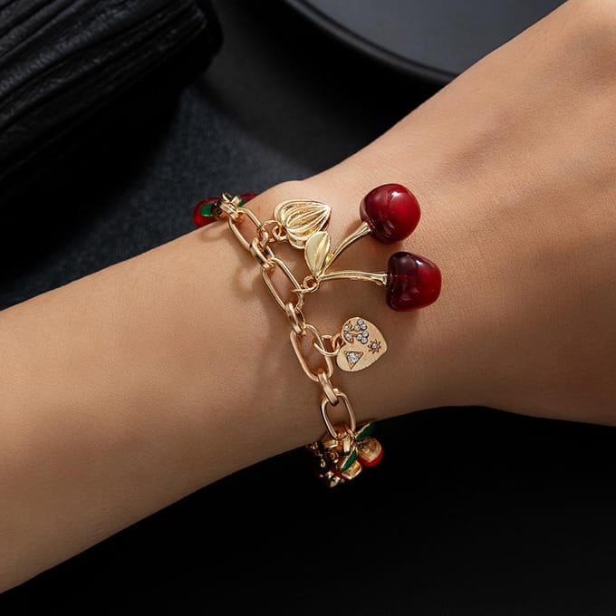 Mode Persoonlijkheid Wind Kersenlegering Perzik Hart Strik Hanger Verstelbare Armband Dames Creatieve Veelzijdige Sieraden brown