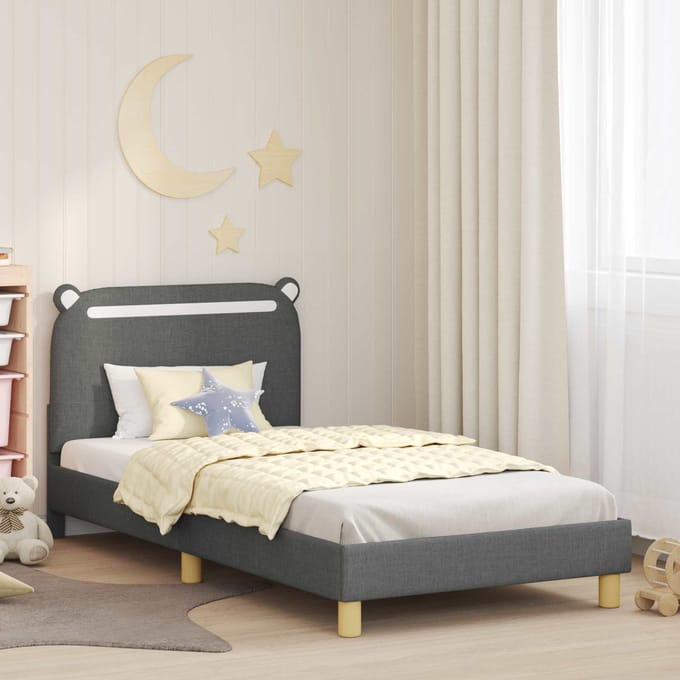 vidaXL - Kinderen - bedframe - met - hoofdboard - Donkergrijs - 80 - x - 200 - cm - Stof