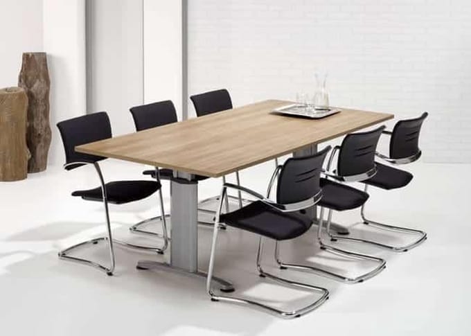 Hoogte verstelbare rechthoekige T-poot vergadertafel Work 200x100cm bladkleur Wit framekleur Wit (RAL9010)