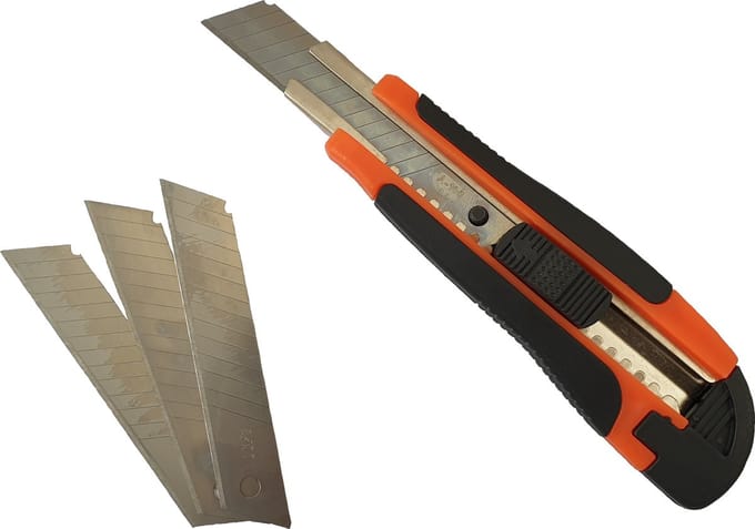 Afbreekmes - Werkmes - 18mm - 4 bladen - RVS - Zwart/Oranje