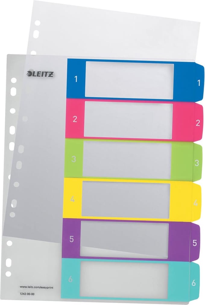 Tabblad leitz wow index print pp a4+ 1-6 - 20 stuks