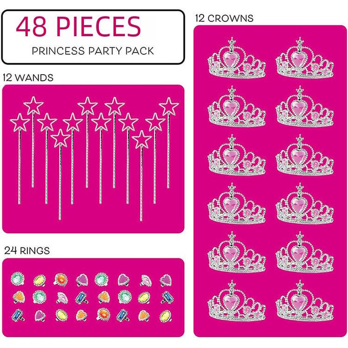 48-delige Kinderen Plastic Kroon Haarband Toverstaf Set Crown 12pcs Ring 24pcs Star stick 12pcs white