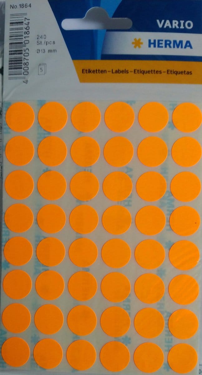 Herma 1864 Etiket Rond 12mm Fluor-Oranje