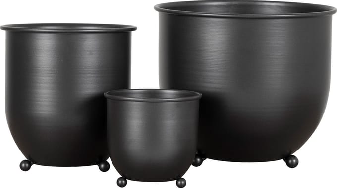 House Nordic - Bloempot set - Nova - Set/3 - Metaal - zwart