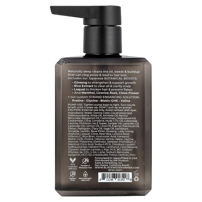 Blackwood For Men, Active Men Daily Shampoo, with Licorice Root, Rice Extract, and Ginseng, 7 fl oz (200 ml) black
