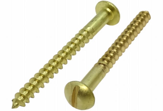 Houtschroef messing rondkop 2.5 x 12mm. lang. 20 stuks