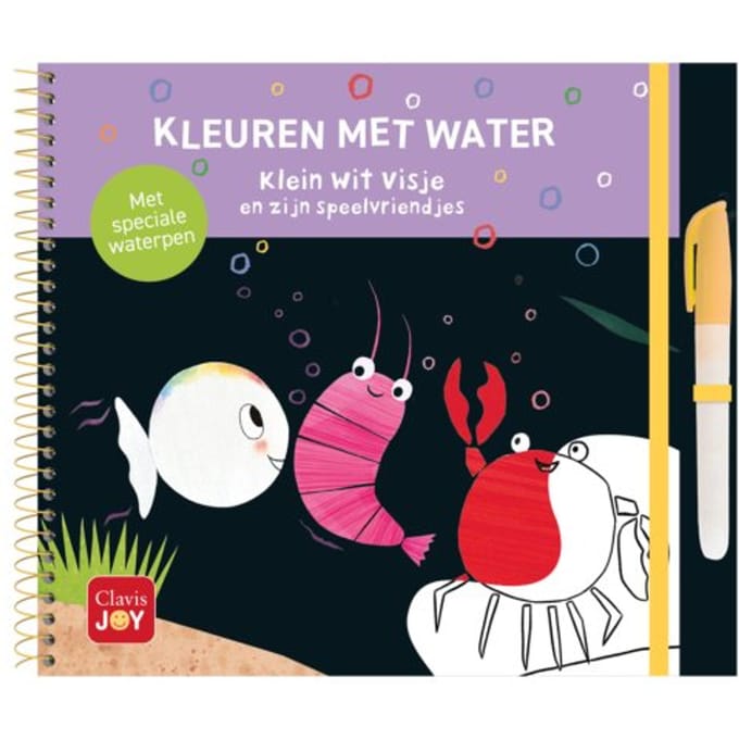 Kleuren met water. Klein wit visje en zijn speelvriendjes
