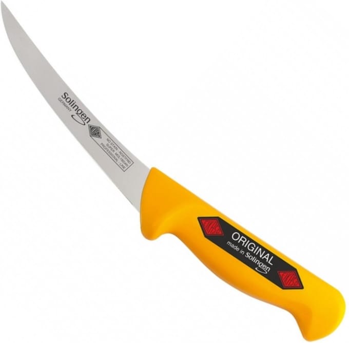 Eikaso Solingen Flexibel Uitbeenmes 16 cm – Gebogen Lemmet – Geel Handvat