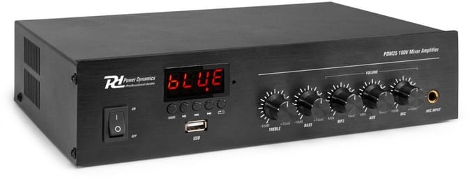 Power Dynamics PDM25 100V versterker 25W met Bluetooth, mp3 speler en radio