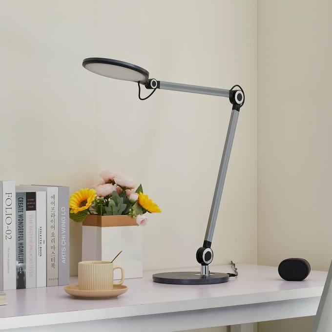 Lindby LED tafellamp Nyxaris, grijs, metaal, CCT, 50 cm