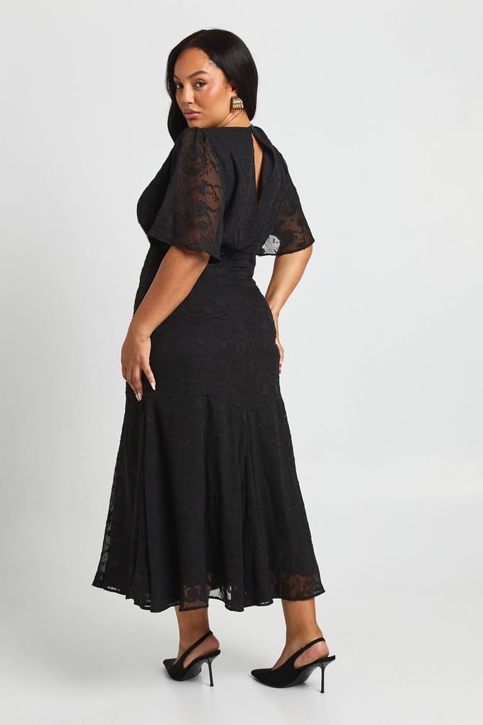 boohoo Dames Plus Burnout Engelmouw Midaxi Jurk | Zwart | Maat: 44