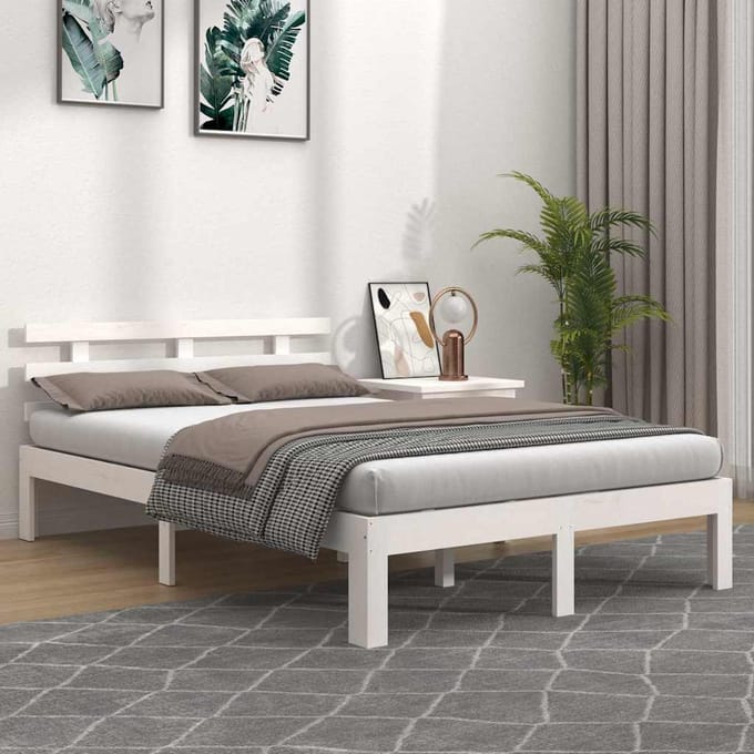 vidaXL - Bedframe - massief - hout - wit - 120x190 - cm