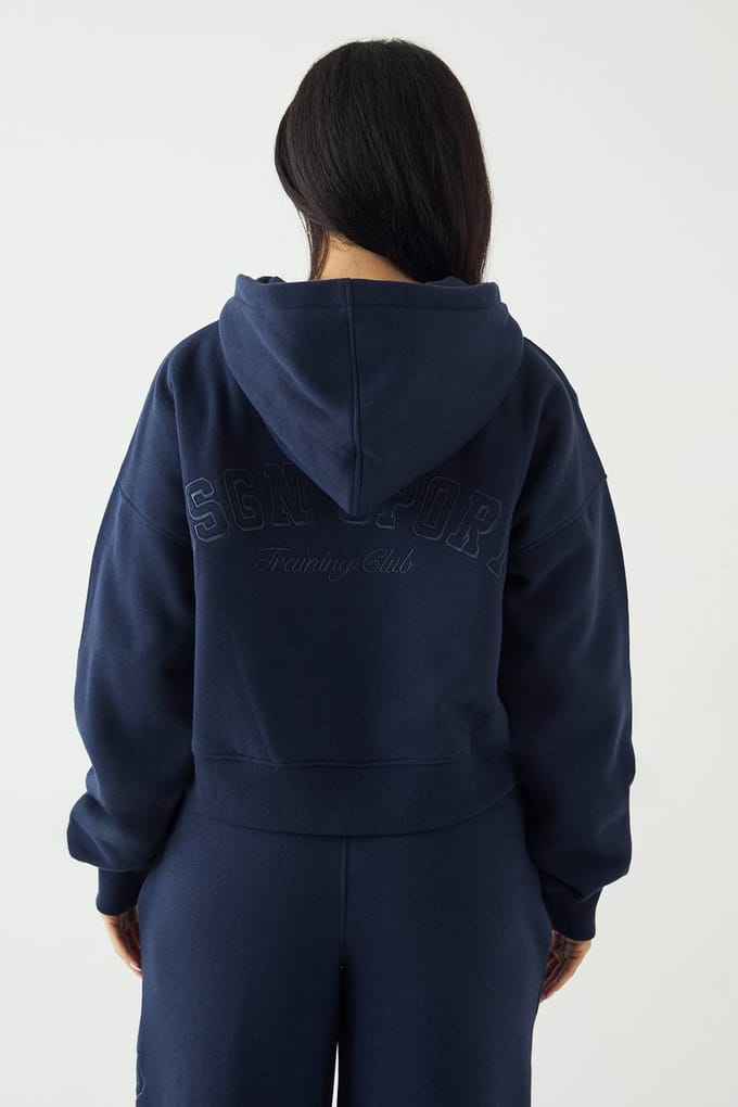 Dames DSGN Studio Sport Training Club Boxy Ritshoodie | Marineblauw | Maat: 3XL